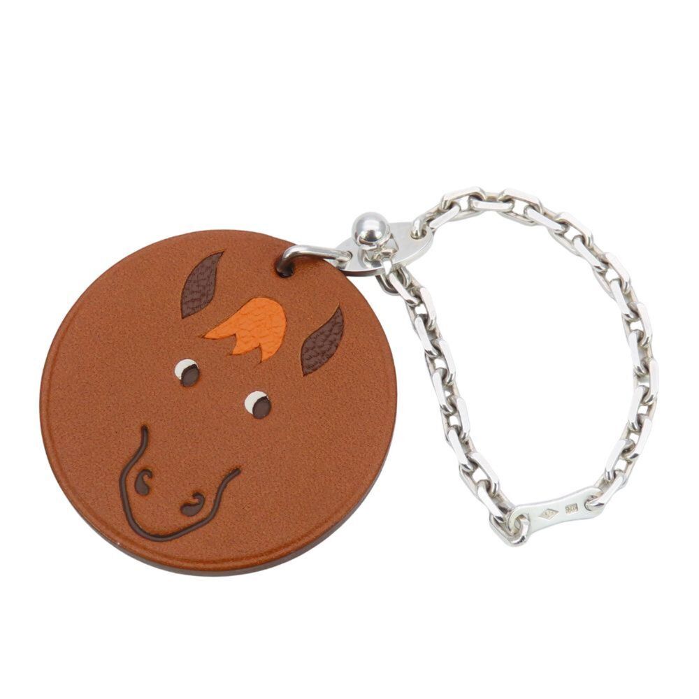 Hermes bag charm, horse, leather, SV925, brown, silver, animal, women's, HERMES